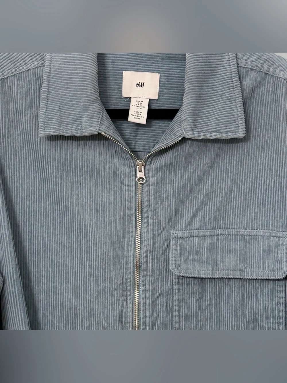 H&M Men’s Blue Corduroy Chore Jacket Zip Front Shacket Jacket